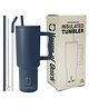 House of Quirk 1200 ml Stainless Steel Tumbler Hot and Cold with Handle and Lid 2 Straw -Shadow Blue