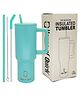 House of Quirk 1200 ml Stainless Steel Tumbler Hot and Cold with Handle and Lid 2 Straw -Turquoise