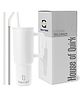 House of Quirk 1200ml Stainless Steel Tumbler Hot and Cold with Handle and Lid 2 Straw -White