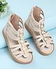Oh! Pair Sandals with Back Zipper Closure Floral & Beads Detailing - Beige