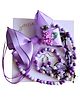 Kamule Set Of 6 Bow Clip With Beads & Floral Detailed Necklace & Layered Hair Clip - Purple