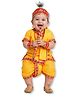 Kaku Fancy Dresses Janmashtami Theme Half Sleeves Lace Embellished Krishna Costume Set - Yellow