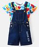 Babyhug Single Jersey Knit Dungaree with Half Sleeves T-Shirt Abstract & Text Print - Blue & White