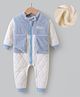 Kookie Kids Full Sleeves Front Open Winter Wear Fur Romper with Text Embroidery - Light Blue
