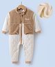 Kookie Kids Full Sleeves Front Open Winter Wear Fur Romper with Text Embroidery - Tan