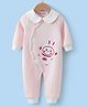 Kookie Kids Full Sleeves Winter Wear Peter Pan Collared Romper with Bunny Patch - Pink