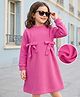 Kookie Kids Full Sleeves Solid Colour Party Frock With Bow Applique - Fuchsia