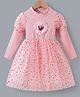 Kookie Kids Full Sleeves Shimmered Polka Dots Printed Mesh Party Frock with Heart Applique - Pink