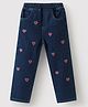 Kookie Kids Full Length Denim Jeans With Hearts Embroidery - Navy Blue