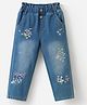 Kookie Kids Full Length Denim Jeans With Floral Embroidery - Blue