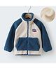 Kookie Kids Full Raglan Sleeves High Neck Winter Fur Jacket with Shark Patch Detailing & Kangaroo Pockets - Blue