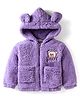 Kookie Kids Full Sleeves Hooded Winter Jacket with Bear Patch & Ear Applique - Purple