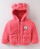 Kookie Kids Full Sleeves Hooded Winter Jacket with Bear Patch & Ear Applique - Dark Pink