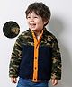 Kookie Kids Full Sleeves High Neck Winter Fur Jacket with Colour Block & Camouflage Design - Black