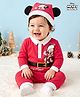 Babyhug Disney Interlock Knit Full Sleeves Collared Romper with Cap & Mickey Mouse Graphics - Red