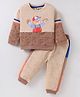 ToffyHouse Knit Full Sleeves T-Shirt & Lounge Pant Set With Bear Print - Light Brown