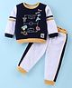 ToffyHouse 100% Cotton Knit Full Sleeves T-Shirt & Lounge Pants Set With Sports Patches - Light Grey & Black