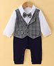 Mark & Mia Full Sleeves Party Romper with Attached Checkered  Waist Coat & Bow - Grey White & Blue
