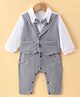 Mark & Mia Full Sleeves Solid Colour Party Romper with Attached Waist Coat & Bow - Grey & White