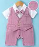 Mark & Mia Half Sleeves Solid Colour Party Romper with Attached Waist Coat & Bow - Pink
