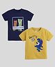 Etched Design Pack Of 2 Half Sleeves Dinosaur & Selfie Friends Text Printed Tees - Navy Blue & Yellow
