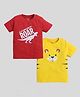Etched Design Pack Of 2 Half Sleeves Animals & Roar Text Printed Tee - Red & Yellow