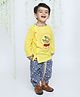 KID1 Janmastami Theme Cotton Full Sleeves Krishna Embroidered Kurta  With Bandhani Printed & Lace Detailed Dhoti Set - Yellow