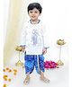 KID1 Janmastami Theme Cotton Full Sleeves Krishna Embroidered Kurta With Bandhani Printed & Lace Detailed Dhoti Set - White & Blue