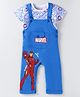 Babyhug Marvel Single Jersey Knit Half Sleeves T-Shirt & Dungaree with Text & Avenger Graphics - Blue