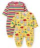 Babyhug 100% Cotton Knit Full Sleeves Striped & Bear Printed Front Open  Rompers Pack of 2 - Yellow & Red