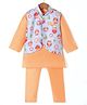 Ridokidz Full Sleeves Solid Kurta Pyjama With Owl Printed Jacket - Mango Orange