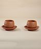 Vanchai Terracotta Engraved Kulhads and Plate - Set of 2