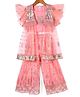Babyhug Woven Sleeveless Sequined & Embroidered Top Gharara & Frill Detailing Jacket Set - Pink