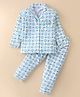 Cucumber Sinker Knit Full Sleeves Night Suit With Checks & Stars Print - Light Blue