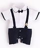 BABY GO Cotton Half Sleeves Suspender Detailed  Romper  - Navy Blue