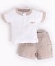 BABY GO Cotton Half Sleeves Chevron Designed Tee & Shorts Set - Beige