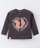 Pink Rabbit Cotton Knit Full Sleeves T-Shirt with Text & Squirrel Print - Grey