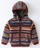 Yellow Apple Knitted Full Sleeves Hooded Sweatshirt with Aztec Design - Brown