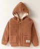Yellow Apple Cotton Knit Full Sleeves Solid Color Hooded Front Open Sweater - Rust Orange