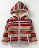 Yellow Apple Wool Full Sleeves Striped Hooded Sweater with Pocket Detailing - Dark Red