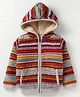 Yellow Apple Wool Full Sleeves Striped Hooded Sweater with Pocket Detailing - Dark Red
