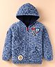 Yellow Apple Knit Full Sleeves Hooded Winter Jacket With Patches & Kangaroo Pockets - Light Blue