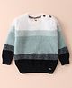 Yellow Apple Knitted Full Sleeves Pullover Sweater With Colour Block & Stripes Design - Mint