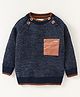 Yellow Apple Knitted Full Raglan Sleeves Solid Color  Pullovers  Sweater with Pocket - Navy Blue