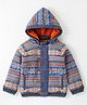 Yellow Apple Knitted Full Sleeves Hooded  Sweatjacket with Aztec Design - Blue