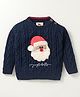 Yellow Apple Knitted Full Sleeves Cable Knit Designed Pullover Sweater with Santa Patch & Applique  - Navy Blue