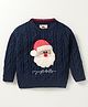 Yellow Apple Knitted Full Sleeves Cable Knit Designed Pullover Sweater with Santa Patch & Applique  - Navy Blue