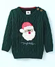 Yellow Apple Knitted Full Sleeves Cable Knit Designed Pullover Sweater with Santa Patch & Applique  - Dark Green
