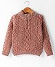 Yellow Apple Wool Knitted Full Sleeves Solid Pullover Sweater With Cable Knit Design - Brown
