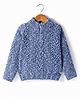 Yellow Apple Wool Knitted Full Sleeves Solid Pullover Sweater With Cable Knit Design - Blue